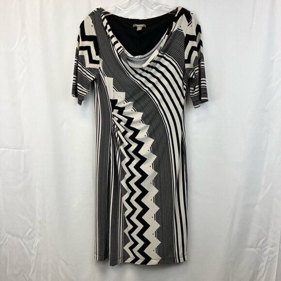 Muse Womens A Line Dress Multicolor Knee Length Chevron Scoop Neck 3/4 Sleeve 8 - Picture 1 of 10